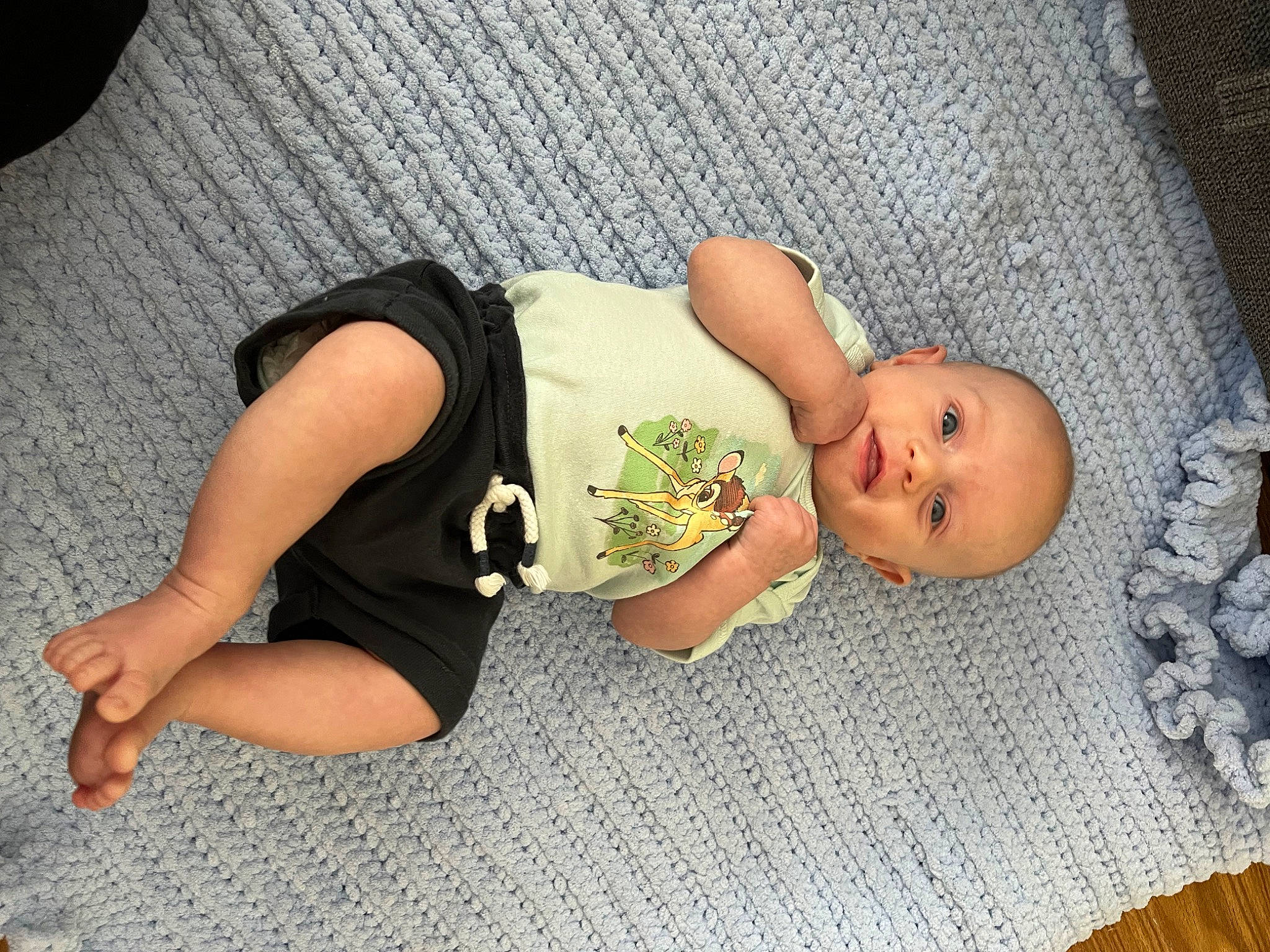 Emmett joined the competition — help win amazing prizes! baby, baby_products, baby_sleeping, baby_toddler_clothing, child, comfort, finger, flooring, foot, hand, headgear, human_leg, linens, pattern, person, room, sitting, sleeve, thigh, toddler