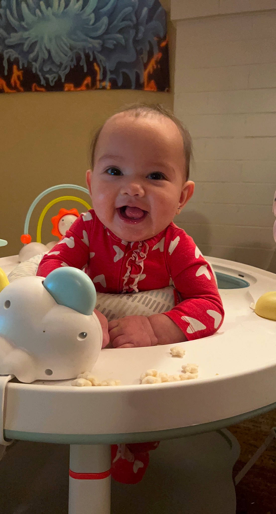 Juliet is registered to the contest to win money with this photo: baby, baby_playing_with_toys, baby_toddler_clothing, chair, cheek, child, event, facial_expression, fun, happy, people, person, picture_frame, plate, play, product, sitting, smile, table, tableware