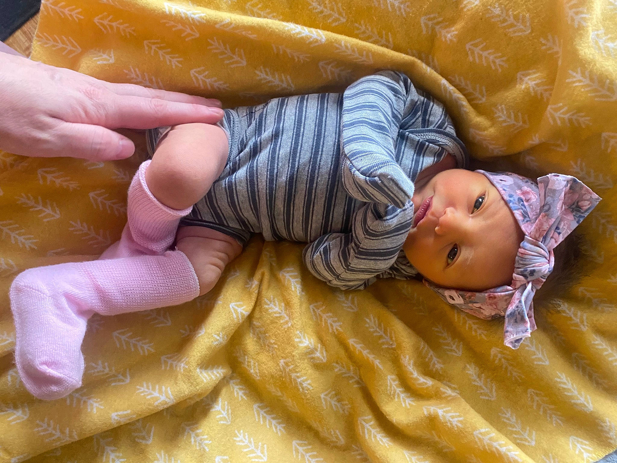 Elizabeth joined the competition — help win amazing prizes! abdomen, baby, baby_products, baby_toddler_clothing, cheek, child, comfort, hand, headwear, human_body, human_leg, linens, mouth, orange, person, sitting, skin, textile, thigh, toddler