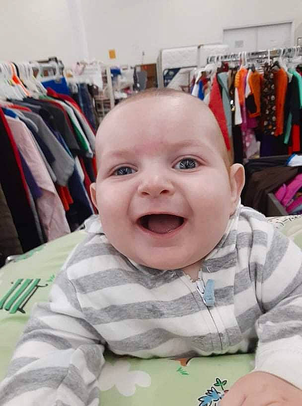 Ashton joined the competition — help win amazing prizes! baby, baby_toddler_clothing, cheek, child, closet, clothes_hanger, design, eye, green, happy, person, photograph, product, room, shelf, sleeve, smile, t_shirt, textile, toddler