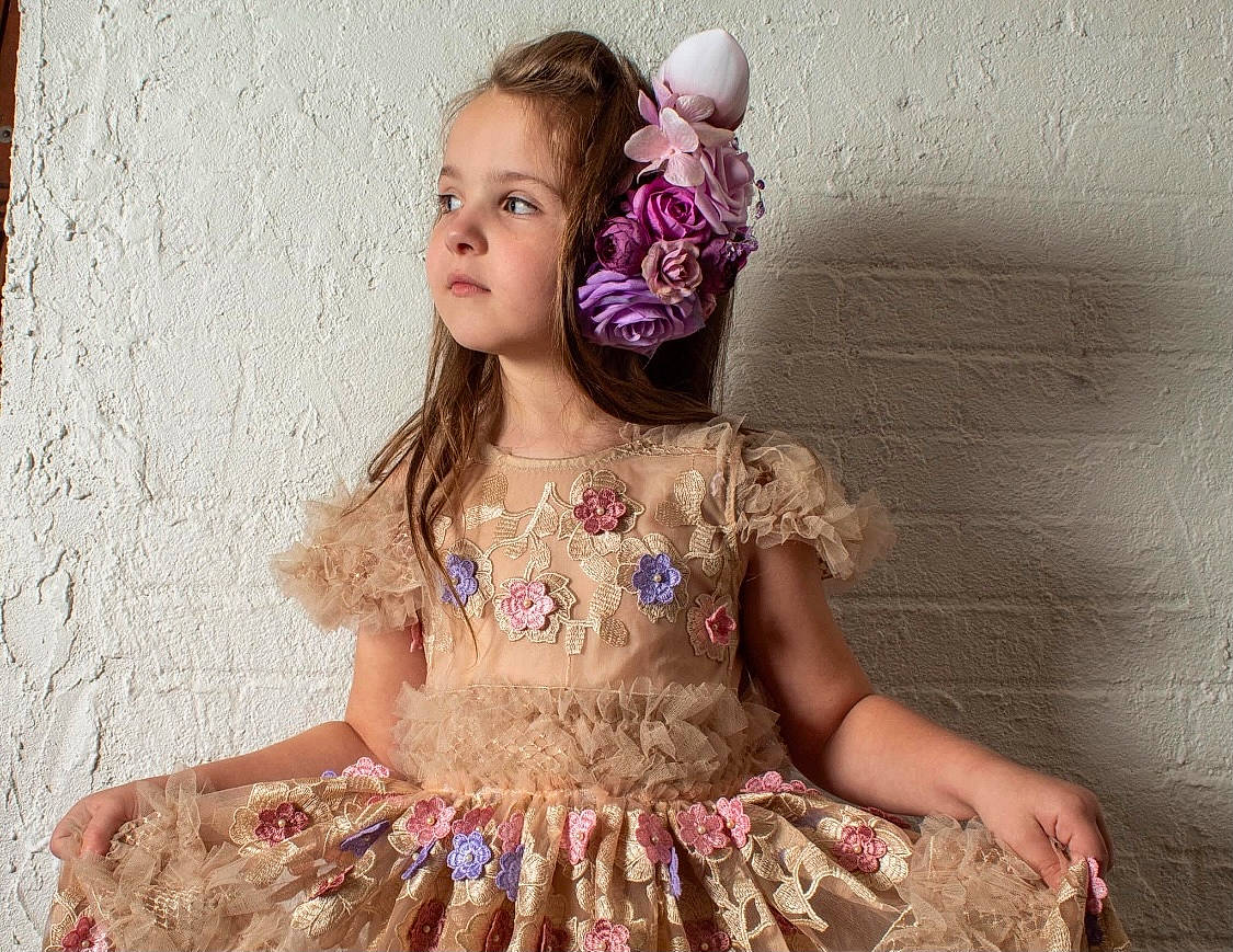 Amelie joined the competition — help win amazing prizes! arm, clothing, day_dress, dress, embellishment, eye, eyelash, fashion_design, hair, happy, head, neck, one_piece_garment, person, photograph, pink, shoulder, sleeve, textile, waist