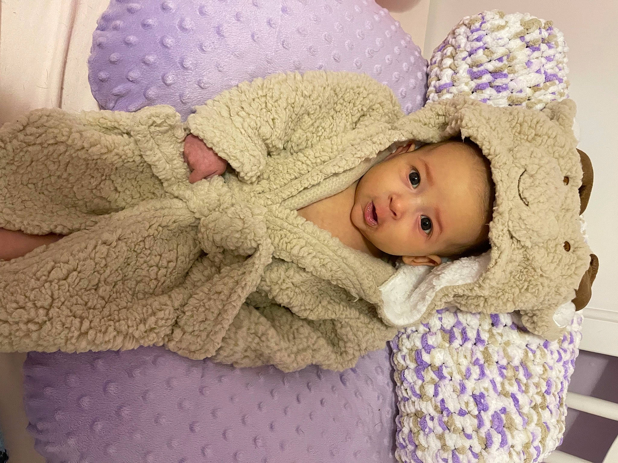 Eden joined the competition — help win amazing prizes! baby, baby_sleeping, baby_toddler_clothing, cheek, child, comfort, eye, face, fur, head, headgear, iris, knit_cap, linens, lip, person, pink, skin, textile, toddler