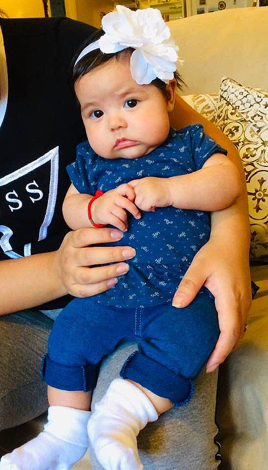 Alanah joined the competition — help win amazing prizes! baby, baby_products, baby_toddler_clothing, blue, child, child_model, fashion_accessory, hair_accessory, headband, headgear, person, sitting, toddler