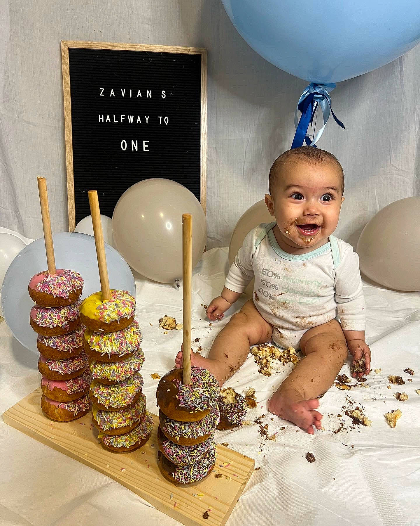Zavian joined the competition — help win amazing prizes! baby_toddler_clothing, baked_goods, balloon, cake, cake_decorating, cuisine, dish, event, food, happy, ingredient, party_supply, person, plate, recipe, smile, sugar_cake, sweetness, table, tableware