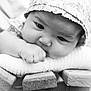 Avrianna joined the competition — help win amazing prizes! baby, black_and_white, blanket, bonnet, child, closeup, cute, expression, face, fist, hand, hat, infant, newborn, peaceful, portrait, resting, sleepy, soft_texture, wood