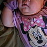 Carla joined the competition — help win amazing prizes! baby, sleeping, infant, pink_clothing, minnie_mouse, mitten, cute, resting, peaceful, soft_lighting, portrait, child, young, indoors, closeup, face, hand, cozy, fabric, toddler