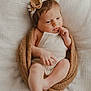 baby, blanket, brown, cute, flower, headband, indoors, infant, lying_down, newborn, peaceful, portrait, resting, skin, sleepwear, small_feet, small_hands, soft_texture, white, wrapped