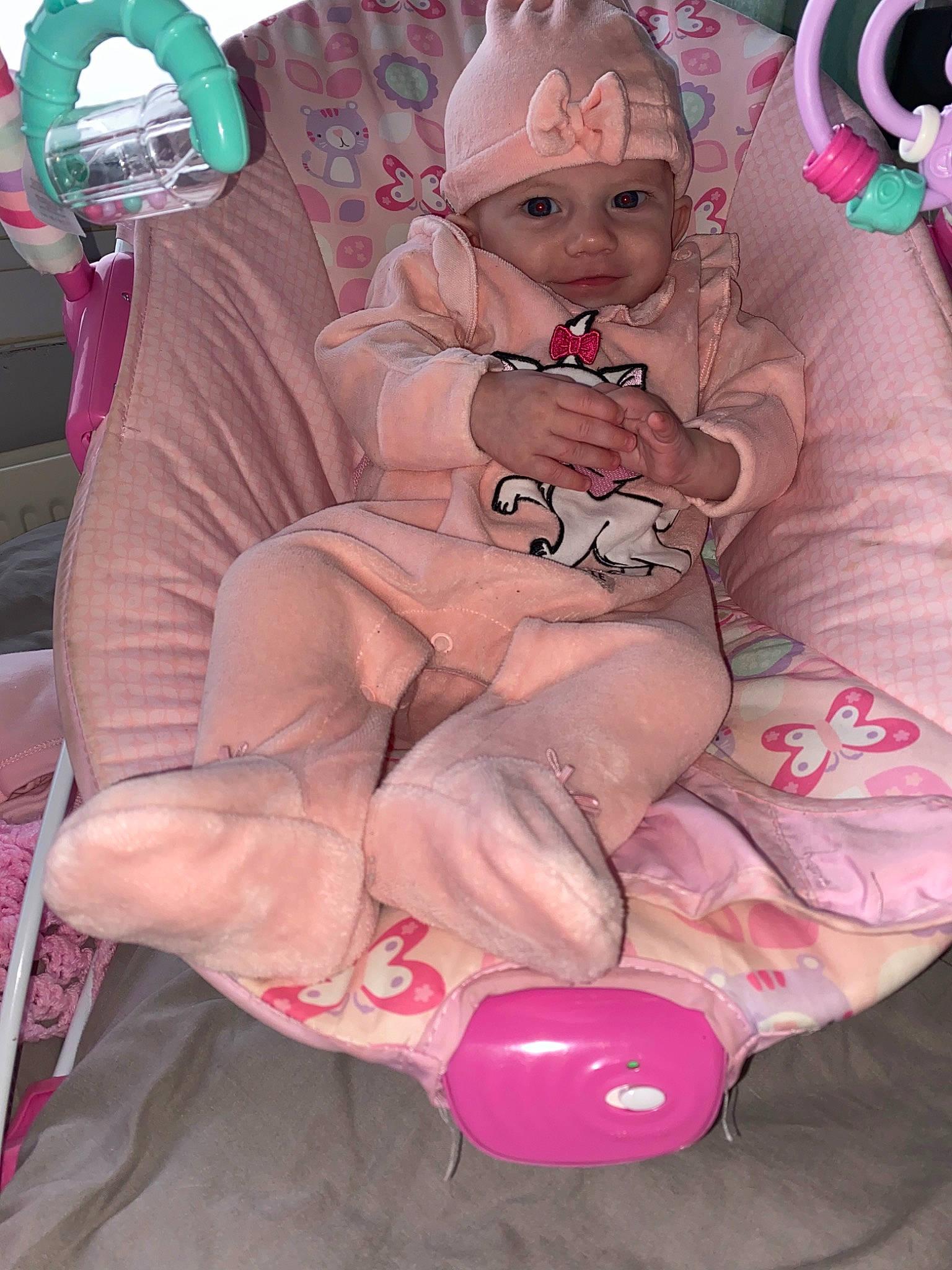 Evie Mai is registered to the contest to win money with this photo: baby, child, headwear, person, pink, toddler