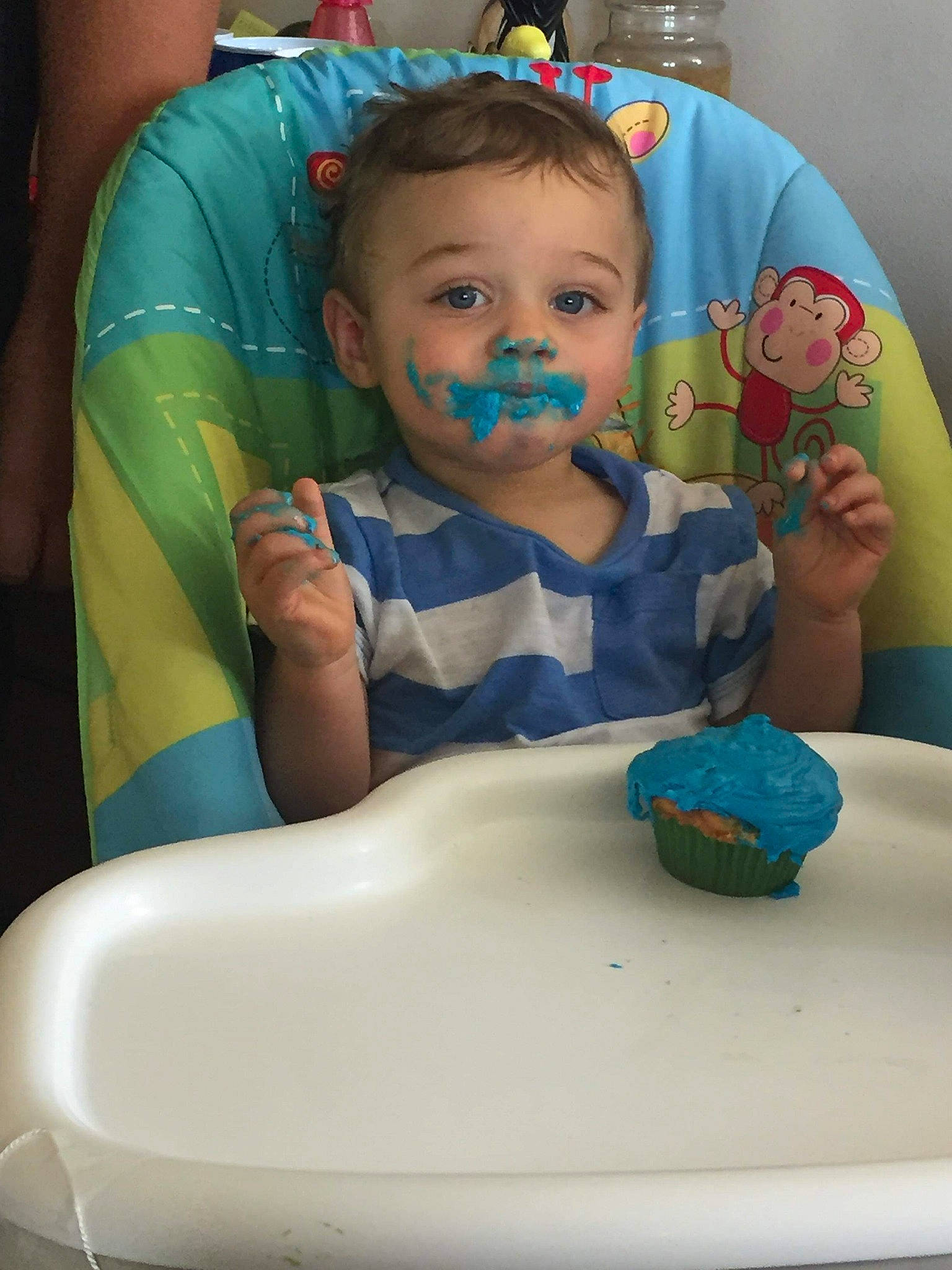 Marek joined the competition — help win amazing prizes! baby, birthday, cake, cake_decorating, child, comfort_food, eating, fondant, food, icing, party, person, play, sitting, sugar_paste, toddler
