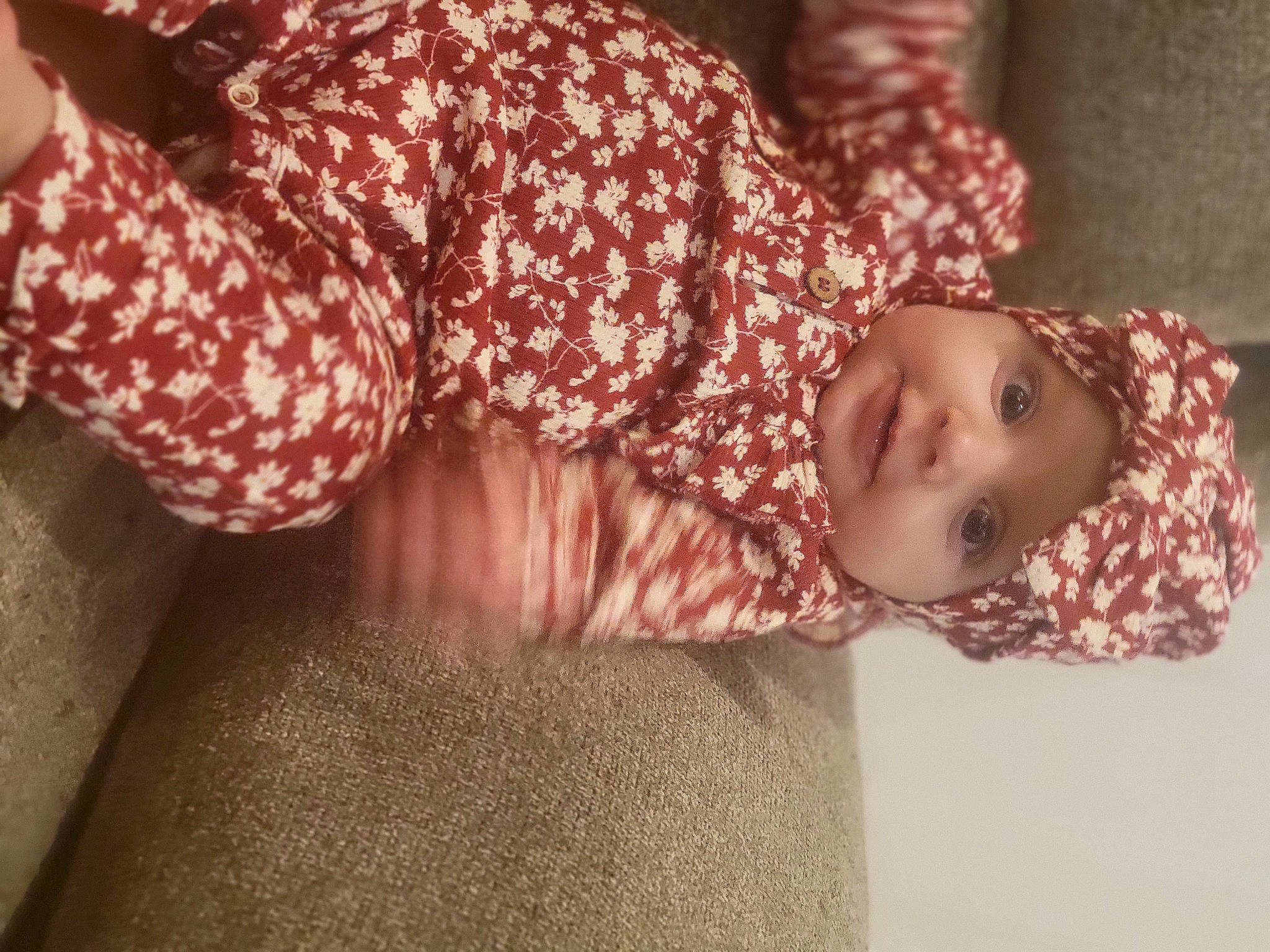 Valerie joined the competition — help win amazing prizes! baby, baby_products, baby_toddler_clothing, child, comfort, flooring, happy, headgear, headwear, human_body, human_leg, linens, magenta, pattern, peach, person, room, sleeve, smile, toddler