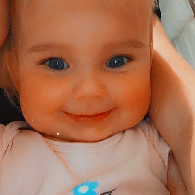 Patricija is registered to the contest to win money with this photo: baby, blonde, bodypart, clothing, doll, face, hair, happy, head, laughing, mouth, newborn, person, photography, portrait, selfie, smile, t_shirt, teeth, toy