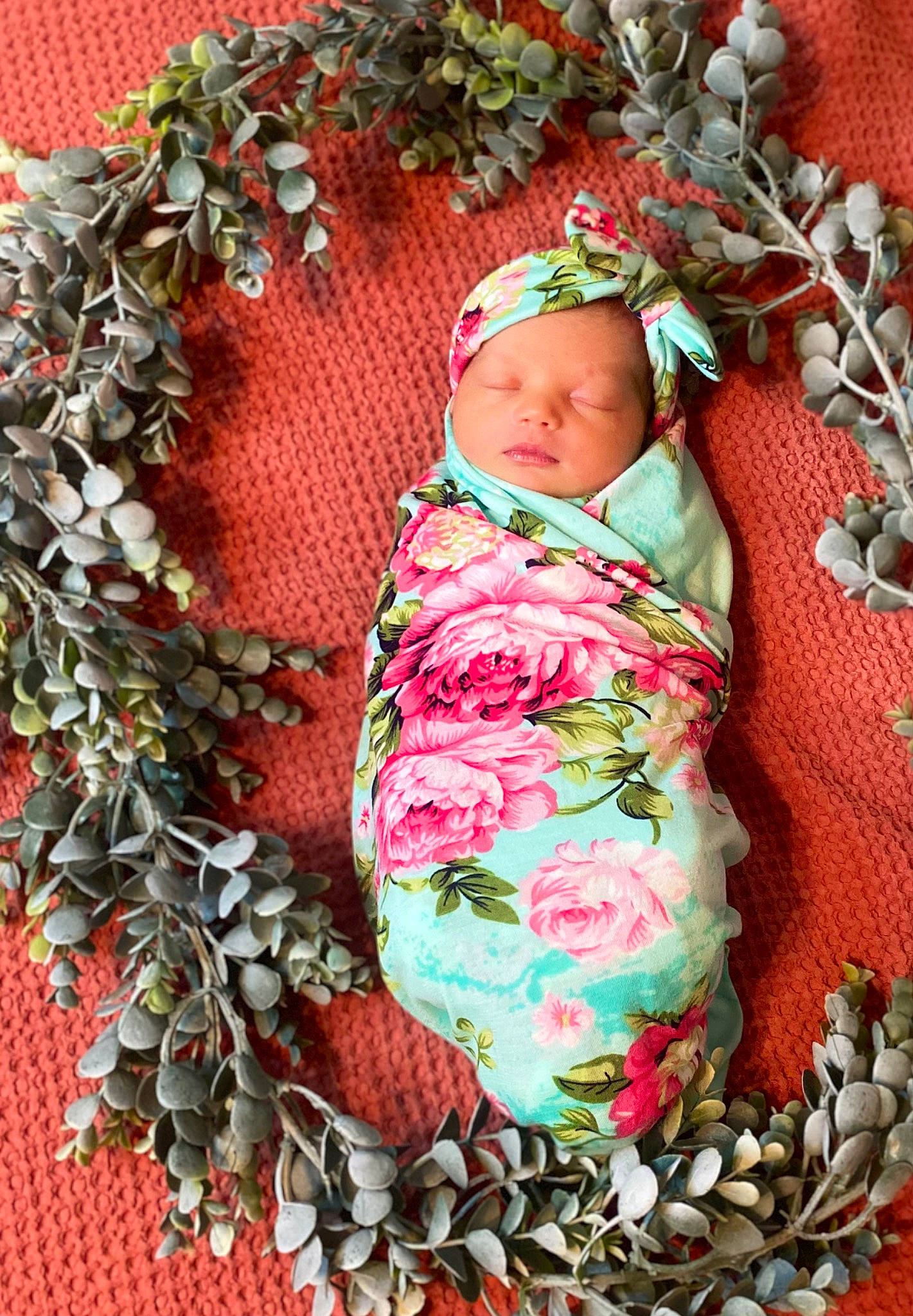 Isabella joined the competition — help win amazing prizes! baby, baby_toddler_clothing, branch, child, cut_flowers, fashion_accessory, floral_design, flower_arranging, grass, headwear, leaf, linens, magenta, pattern, peach, person, petal, pink, sleeve, toddler