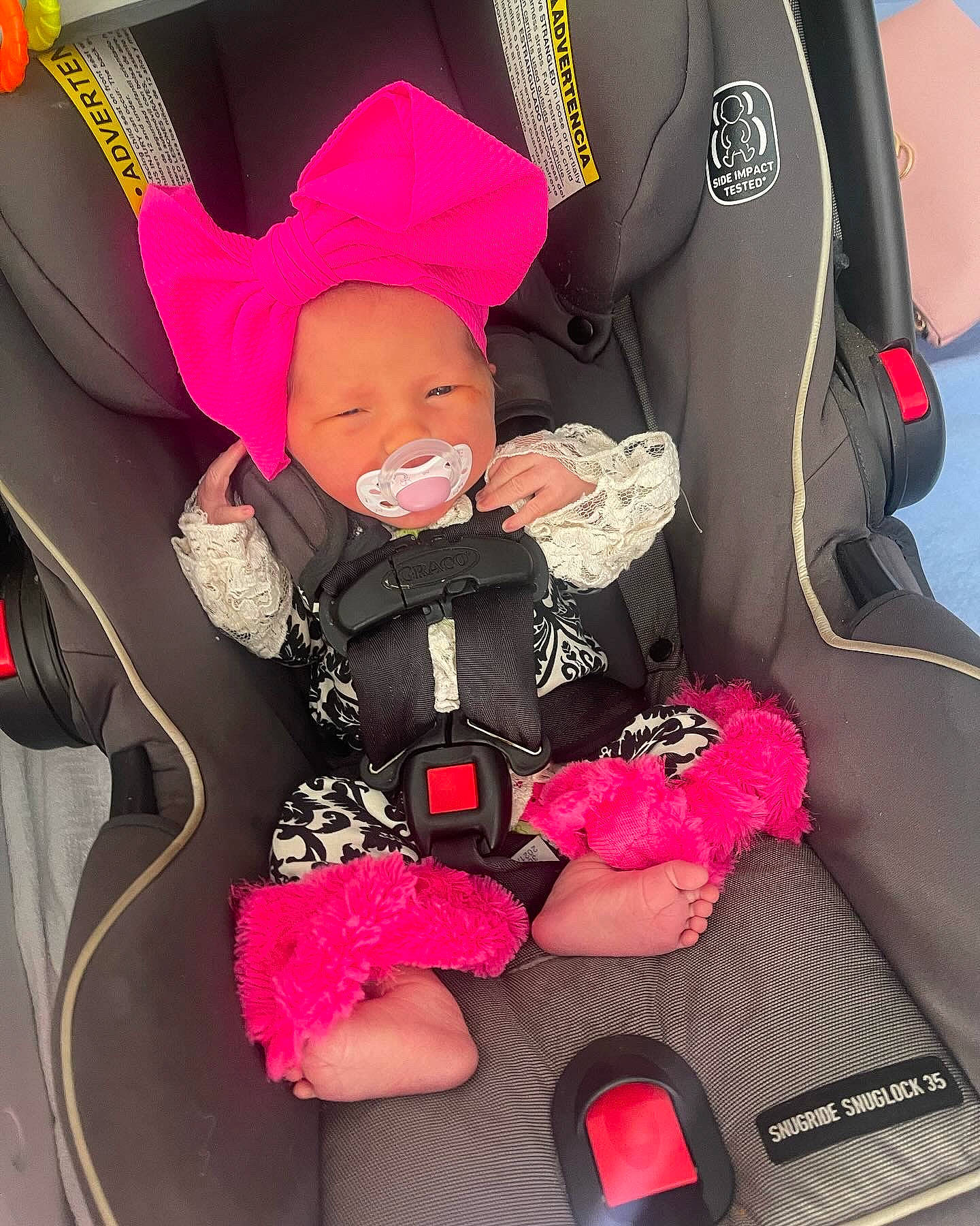 Sophia joined the competition — help win amazing prizes! auto_part, baby, baby_carriage, baby_products, baby_toddler_clothing, car_seat, car_seat_cover, comfort, fun, lap, luxury_vehicle, magenta, motor_vehicle, person, pink, red, seat_belt, sitting, toddler, vehicle_door