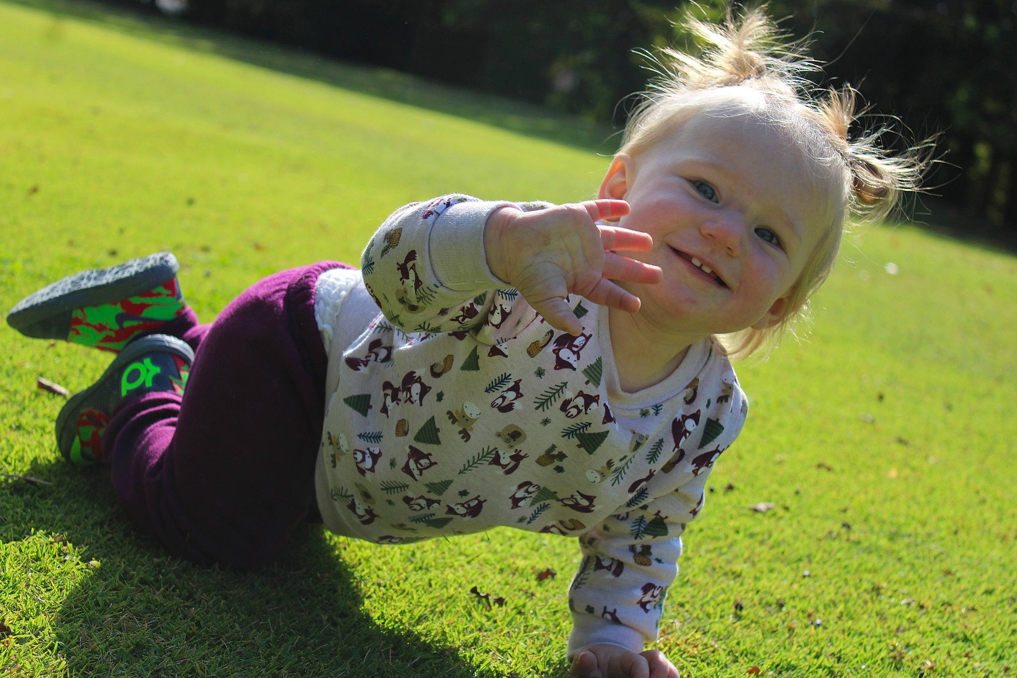 Arizona is registered to the contest to win money with this photo: baby, baby_products, baby_toddler_clothing, child, drinking, grass, joy, lawn, meadow, nightwear, pajamas, person, play, sock, summer, toddler, walking_shoe