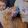 Caramel participe au concours pour gagner de l'argent avec cette photo : child, cat, orange_cat, pacifier, couch, indoor, sitting, cozy, family, cute, pet, young_child, long_sleeve, comfort, relaxed, furniture, portrait, casual, home, tabby