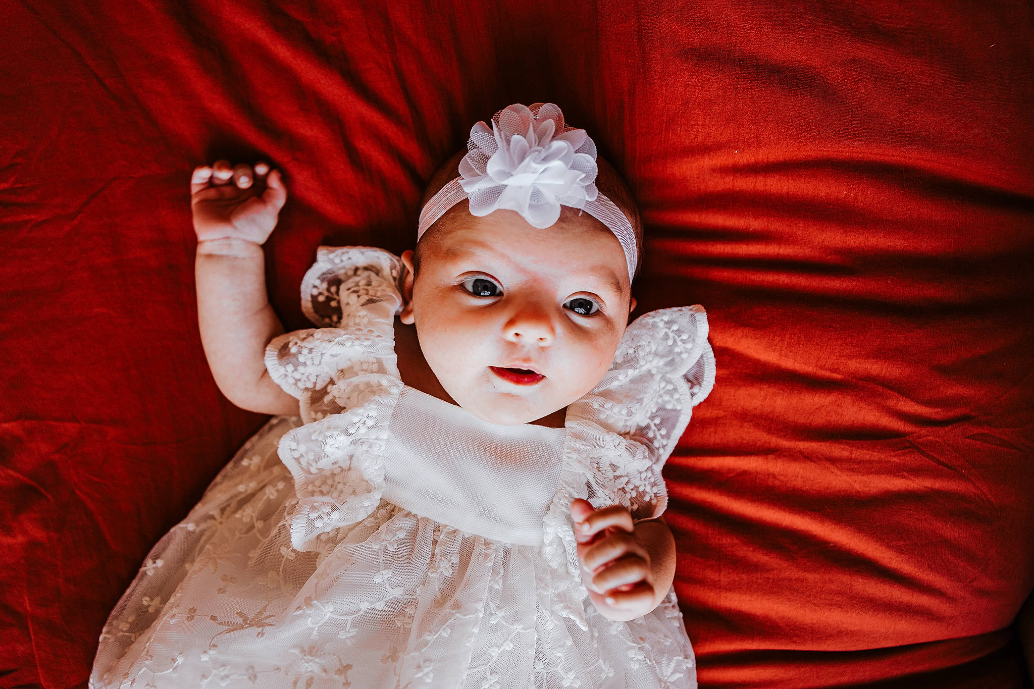 Mallory joined the competition — help win amazing prizes! baby, baby_toddler_clothing, bridal_accessory, dress, embellishment, eyebrow, eyelash, finger, flash_photography, gesture, hand, happy, headband, headgear, headpiece, headwear, iris, person, pink, skin