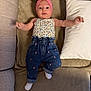 Inaya participe au concours pour gagner de l'argent avec cette photo : baby, infant, couch, pillow, denim, headband, floral, clothing, arms, white_sock, pink, heart_pattern, cute, lying_down, indoors, furniture, child, portrait, soft_texture, happy