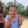 toddler, child, smiling, happy, outdoor, swimsuit, pigtails, fence, person, phone, summer, daylight, cute, portrait, nature, greenery, table, hand, playful, family