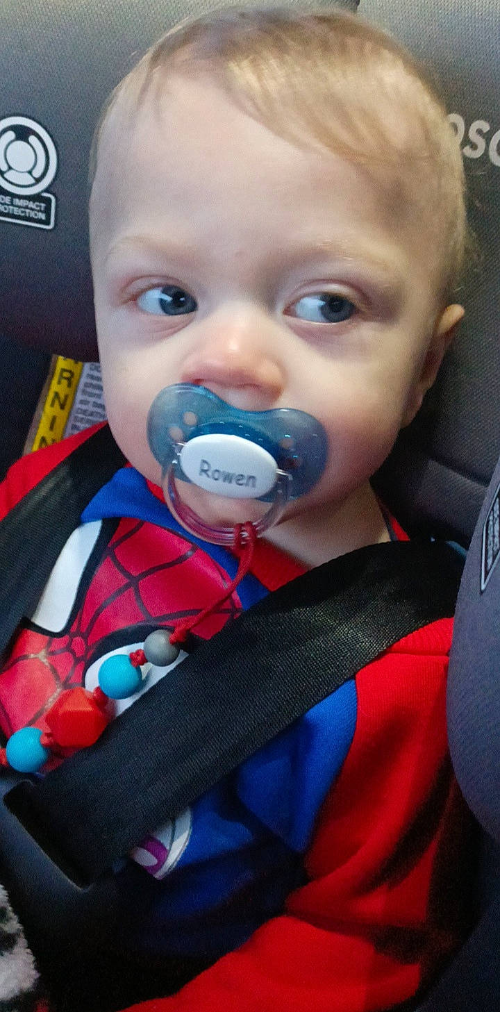 Rowen is registered to the contest to win money with this photo: audio_equipment, baby, baby_products, blue, cheek, chin, electronic_device, eyebrow, eyelash, facial_expression, fun, happy, head, iris, microphone, moustache, mouth, nose, person, skin