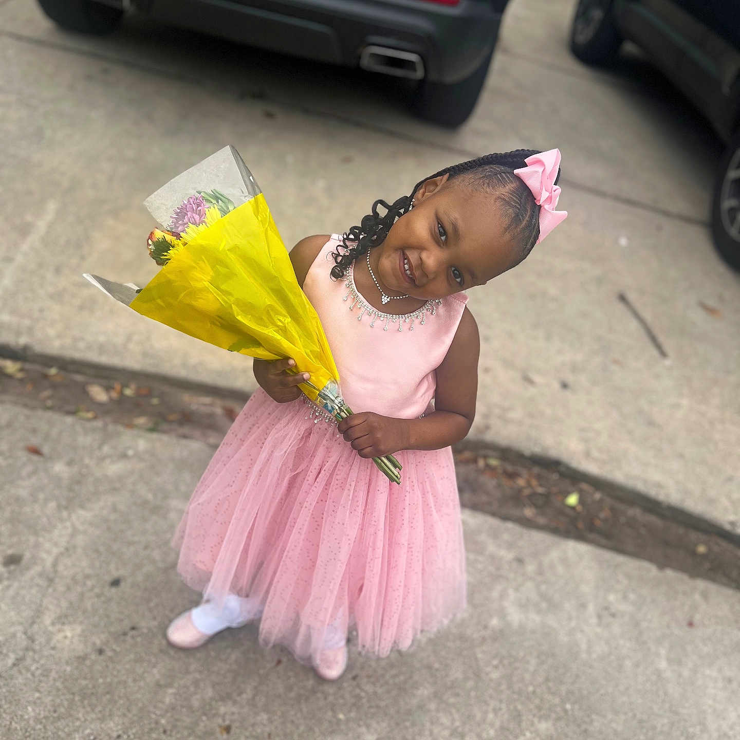 Raylie is registered to the contest to win money with this photo: bag, car, child, city, clothing, dress, face, female, girl, head, machine, person, photography, portrait, road, street, transportation, urban, vehicle, wheel