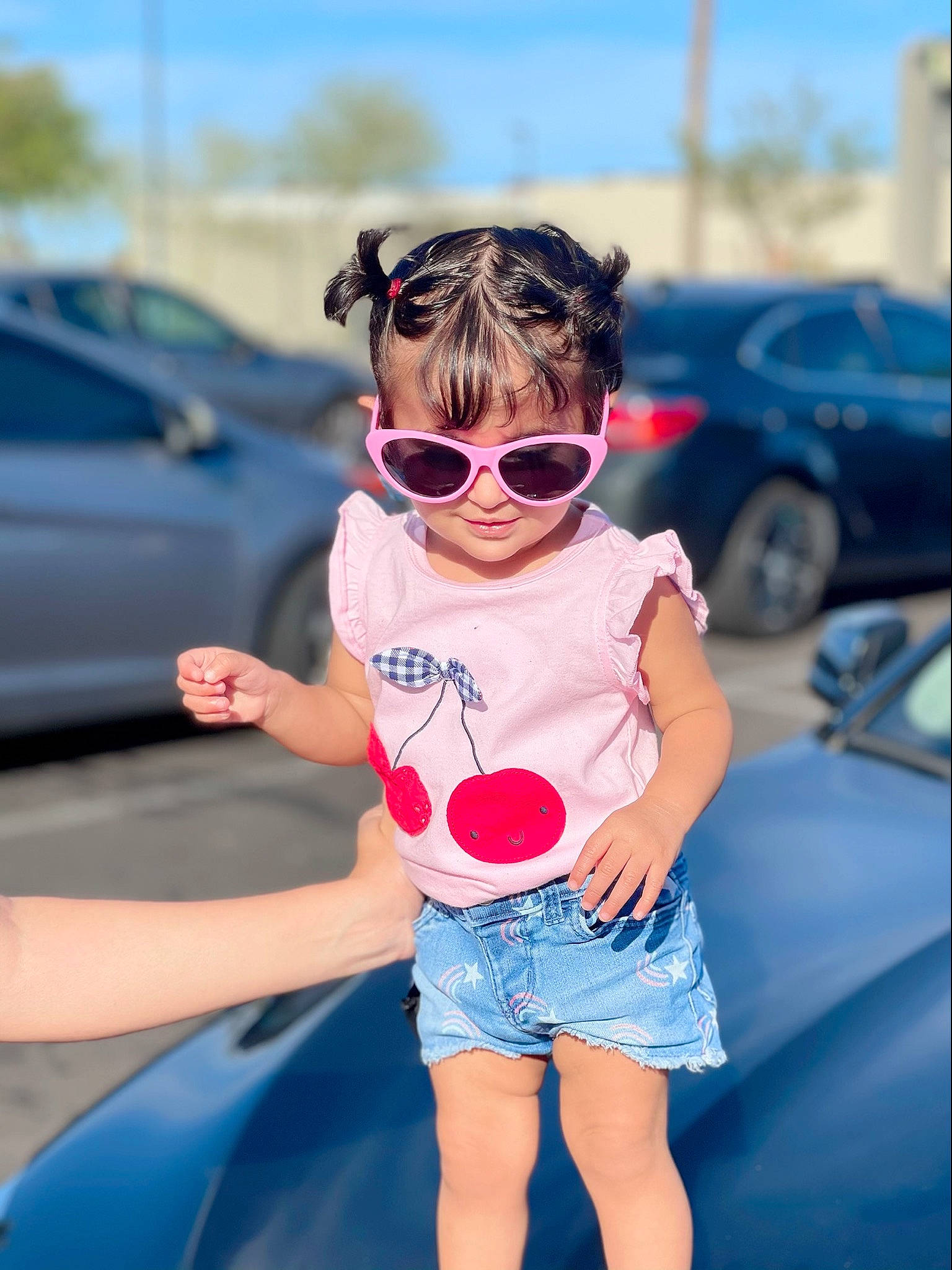 Jacey joined the competition — help win amazing prizes! automotive_design, azure, car, cool, eyewear, glasses, goggles, happy, hood, leisure, light, person, photograph, shorts, shoulder, sleeve, street_fashion, sunglasses, t_shirt, thigh