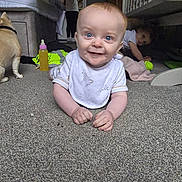 Alfie-Ryder joined the competition — help win amazing prizes! baby, child, carpet, crib, dog, indoor, person, smile, floor, play, toy, bottle, furniture, home, clothing, curious, happy, crawling, infant, room