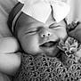 baby, infant, smiling, black_and_white, headband, bow, crochet, flower, closeup, cute, peaceful, sleepy, portrait, child, happy, soft, texture, handmade, clothing, adorable