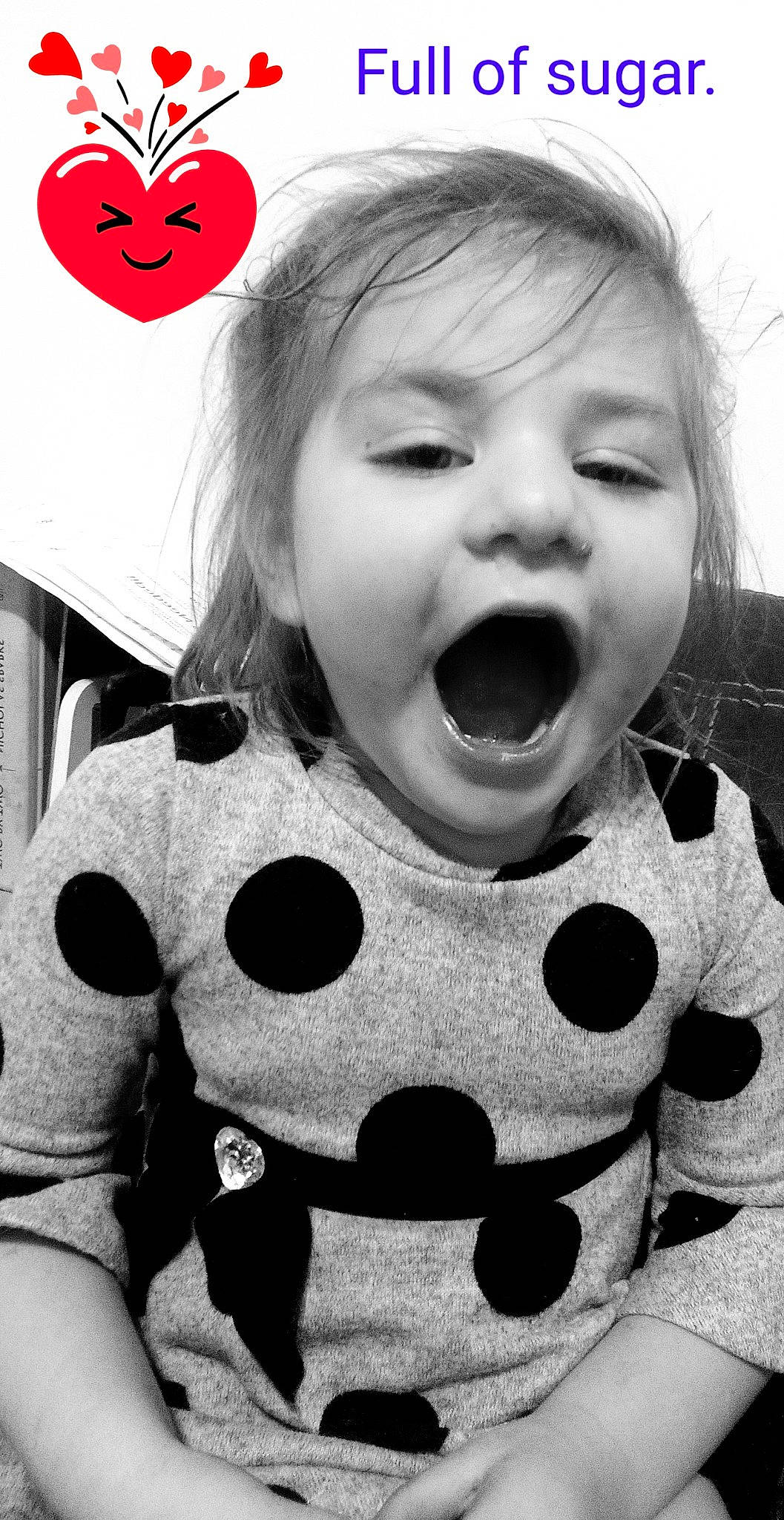 Noelle joined the competition — help win amazing prizes! baby_toddler_clothing, black, cheek, eye, eyelash, face, facial_expression, hairstyle, happy, head, human, human_body, lip, mouth, nose, organ, person, photograph, skin, sleeve