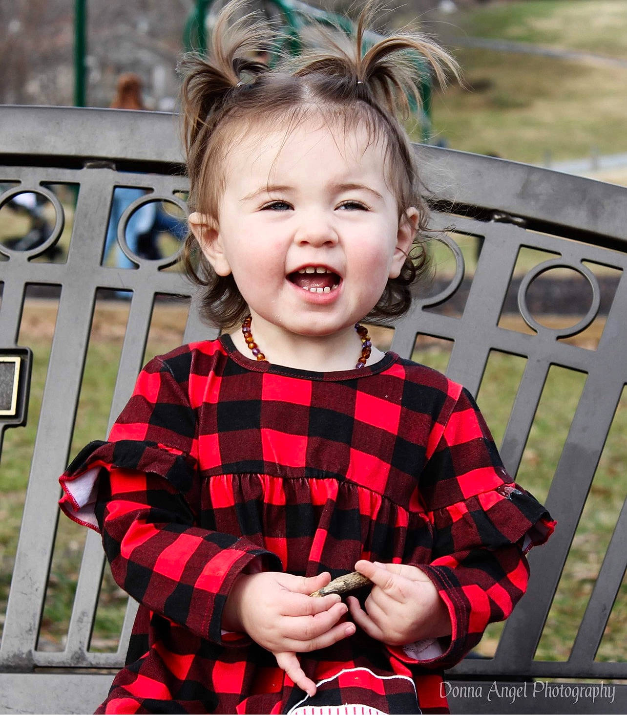 Madilyn joined the competition — help win amazing prizes! baby_toddler_clothing, blond, child, eyelash, face, grass, hair, happy, head, magenta, pattern, person, pink, plaid, plant, sitting, sleeve, smile, street_fashion, tartan