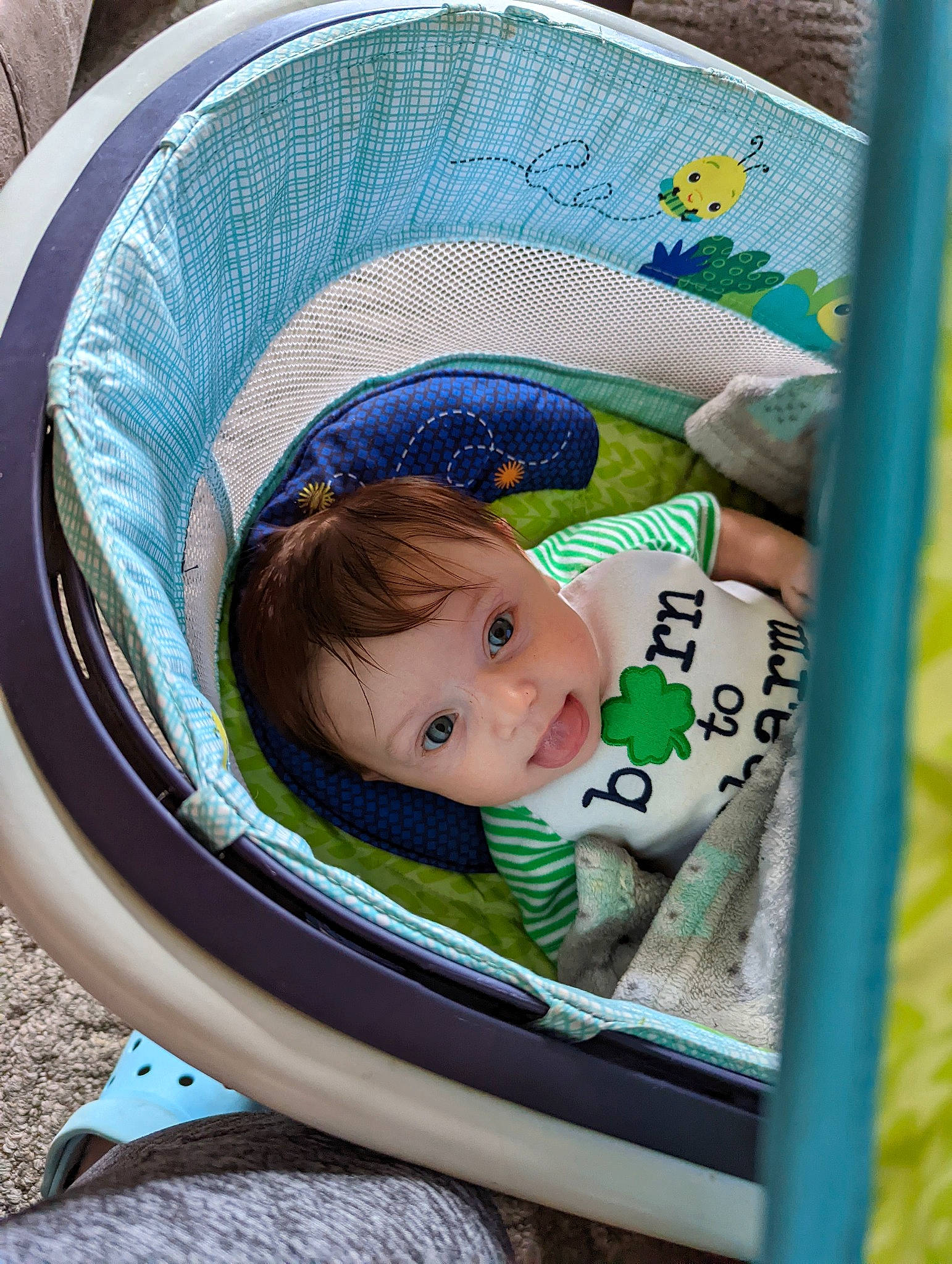 Skylar joined the competition — help win amazing prizes! baby, baby_carriage, baby_products, baby_safety, baby_toddler_clothing, baby_toys, cheek, child, circle, comfort, fun, grass, head, infant_bed, leisure, linens, pattern, person, product, sitting