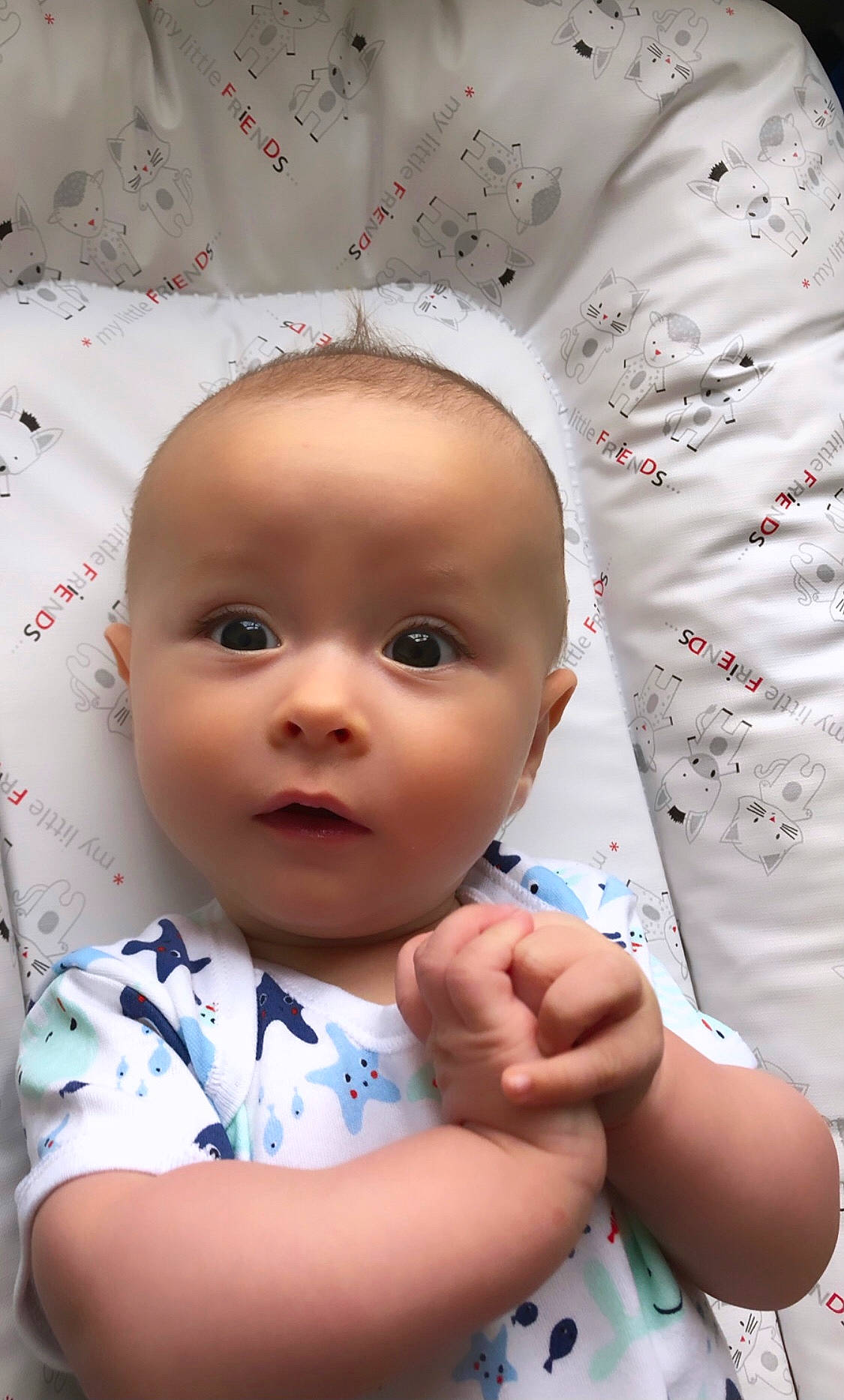 Maëlan participe au concours pour gagner de l'argent avec cette photo : baby, baby_toddler_clothing, cheek, chin, eye, eyebrow, facial_expression, gesture, happy, iris, lip, mouth, nose, organ, person, photograph, pink, red, skin, textile