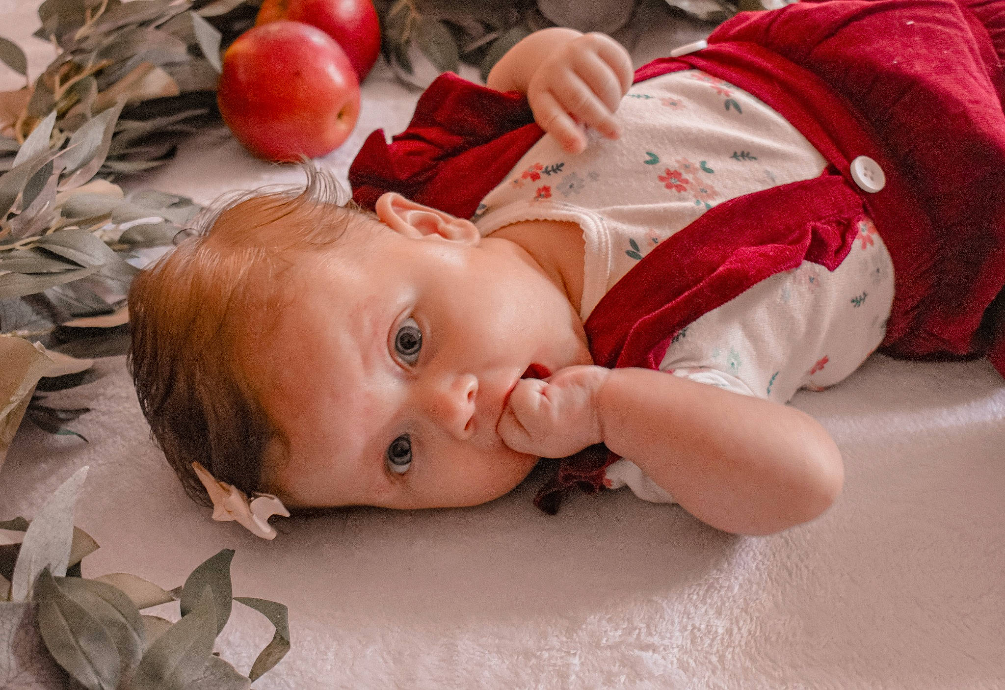 Catherine joined the competition — help win amazing prizes! apple, baby, baby_toddler_clothing, cheek, child, flooring, fruit, fun, grass, happy, hat, mouth, natural_foods, nose, person, plant, produce, room, skin, toddler