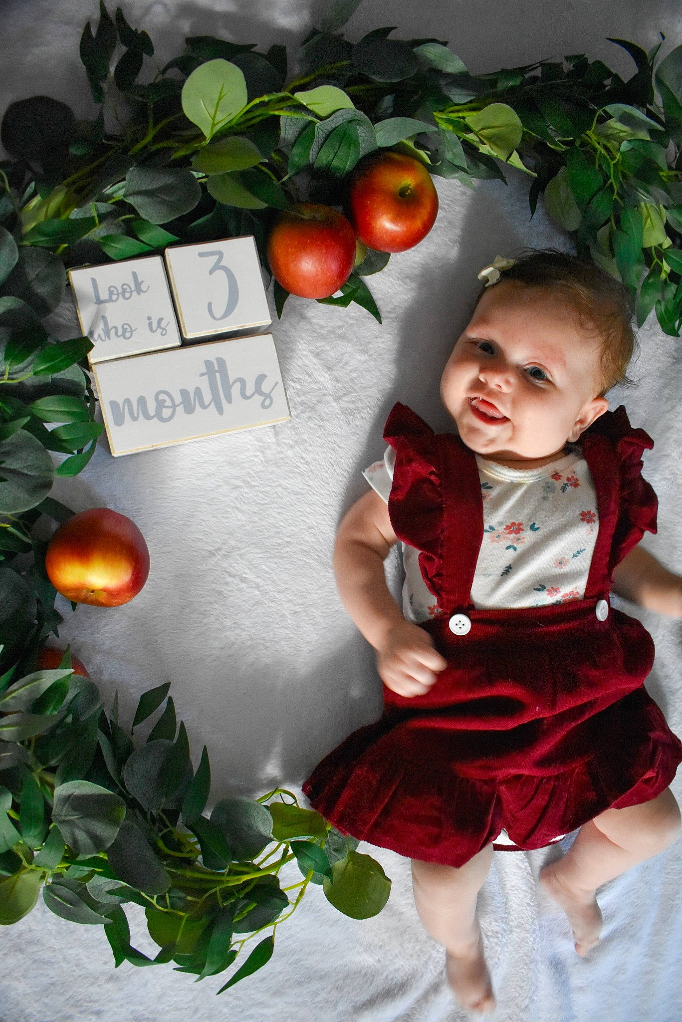 Catherine joined the competition — help win amazing prizes! apple, baby_toddler_clothing, child, day_dress, dress, floral_design, flower_arranging, font, fruit, grass, happy, leaf, natural_foods, pattern, person, petal, plant, produce, rose_family, smile