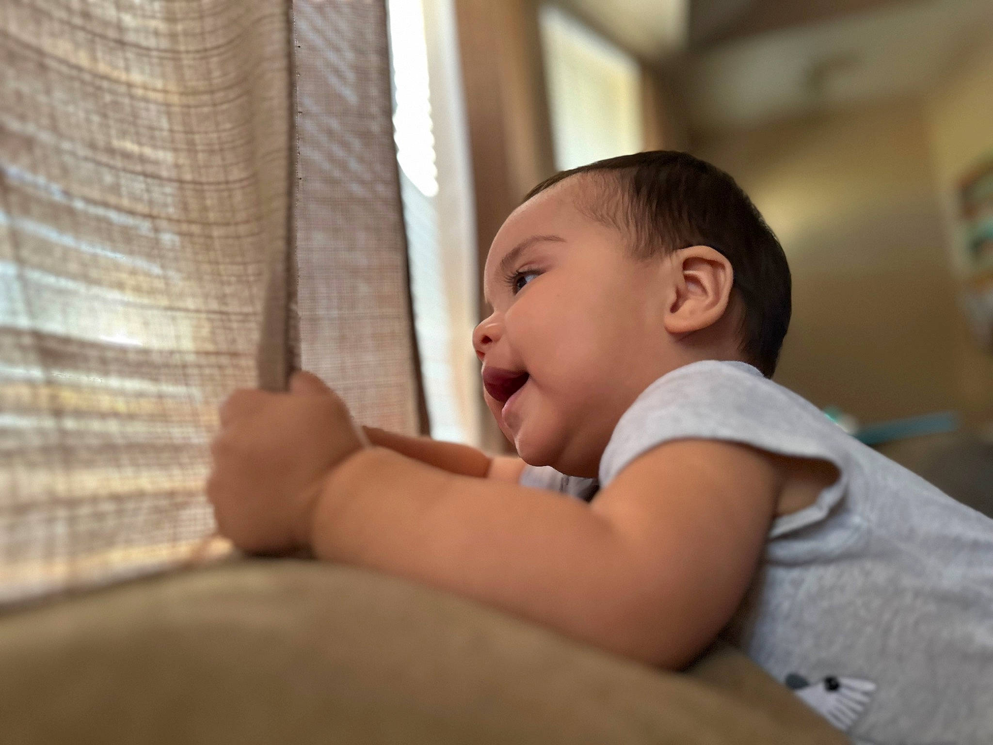 Andy joined the competition — help win amazing prizes! abdomen, baby, child, comfort, curtain, elbow, flooring, fun, gesture, happy, human_leg, leisure, linens, person, shoulder, sitting, smile, t_shirt, thumb, toddler