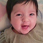 Sophia joined the competition — help win amazing prizes! baby, child, smile, face, portrait, happy, young, infant, clothing, golden, cute, indoors, person, head, skin, hair, expression, sleeves, background, closeup