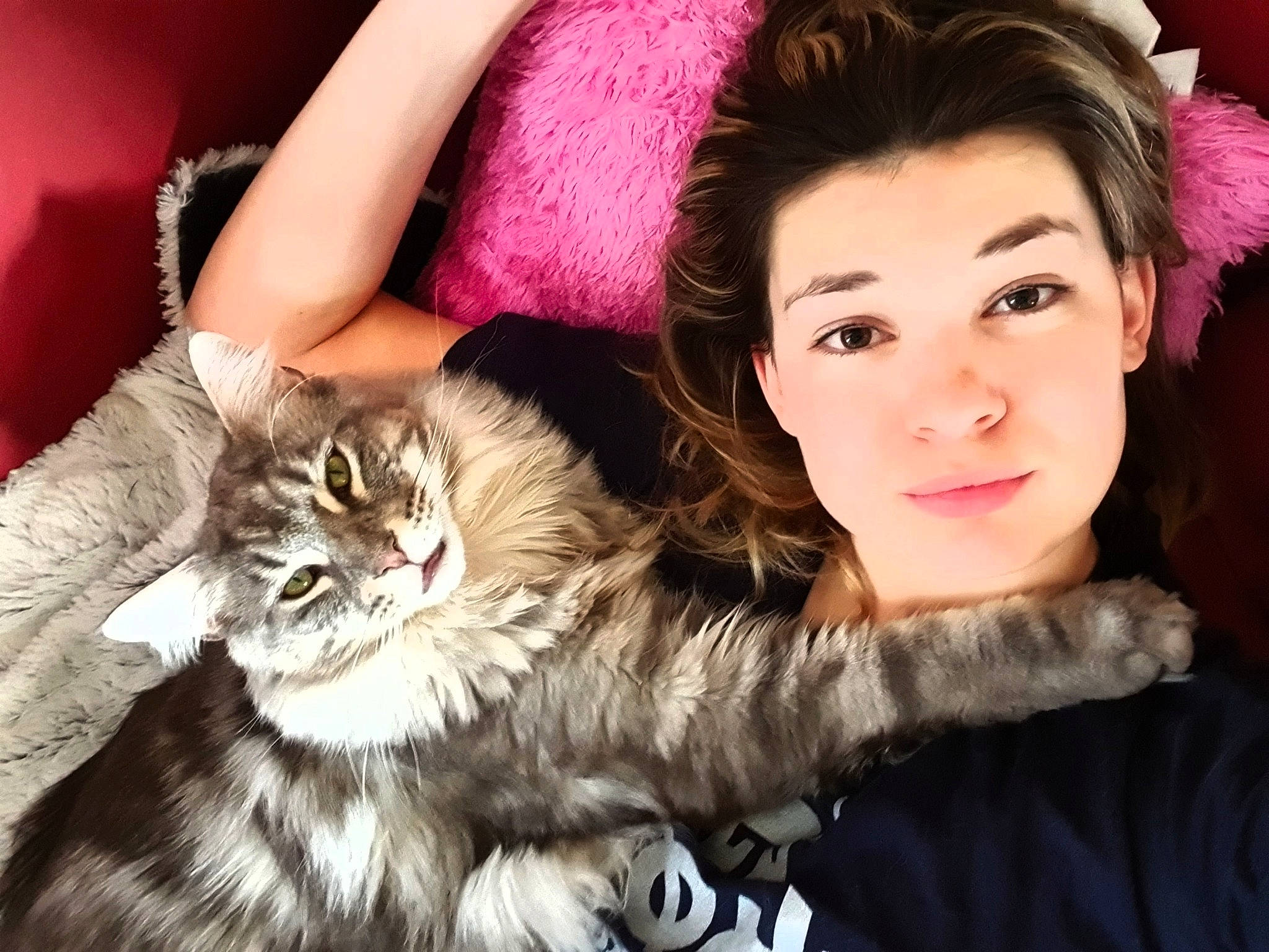 Newton a rejoint le concours — aidez-le/la à gagner de superbes lots ! animal_product, brown_hair, carnivore, cat, cosmetics, costume, couch, eye_liner, eyelash, felidae, fur, fur_clothing, human, magenta, makeover, model, natural_material, pink, small_to_medium_sized_cats, whiskers