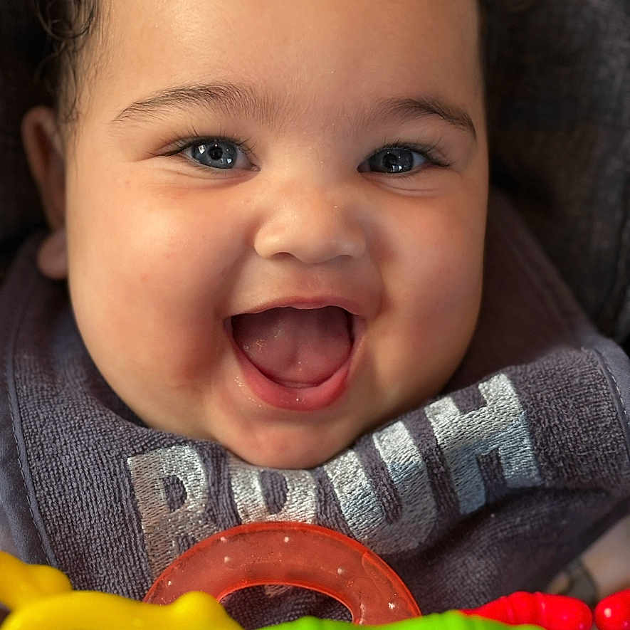 Donovan joined the competition — help win amazing prizes! baby, babylaughing, bodypart, cream, dessert, face, finger, food, hand, happy, head, icing, laughing, mouth, person, photography, portrait, smile, sweets, teeth