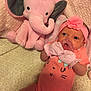 Rosalee is registered to the contest to win money with this photo: baby, child, elephants_and_mammoths, pink, plush, stuffed_toy, textile, toddler, toy