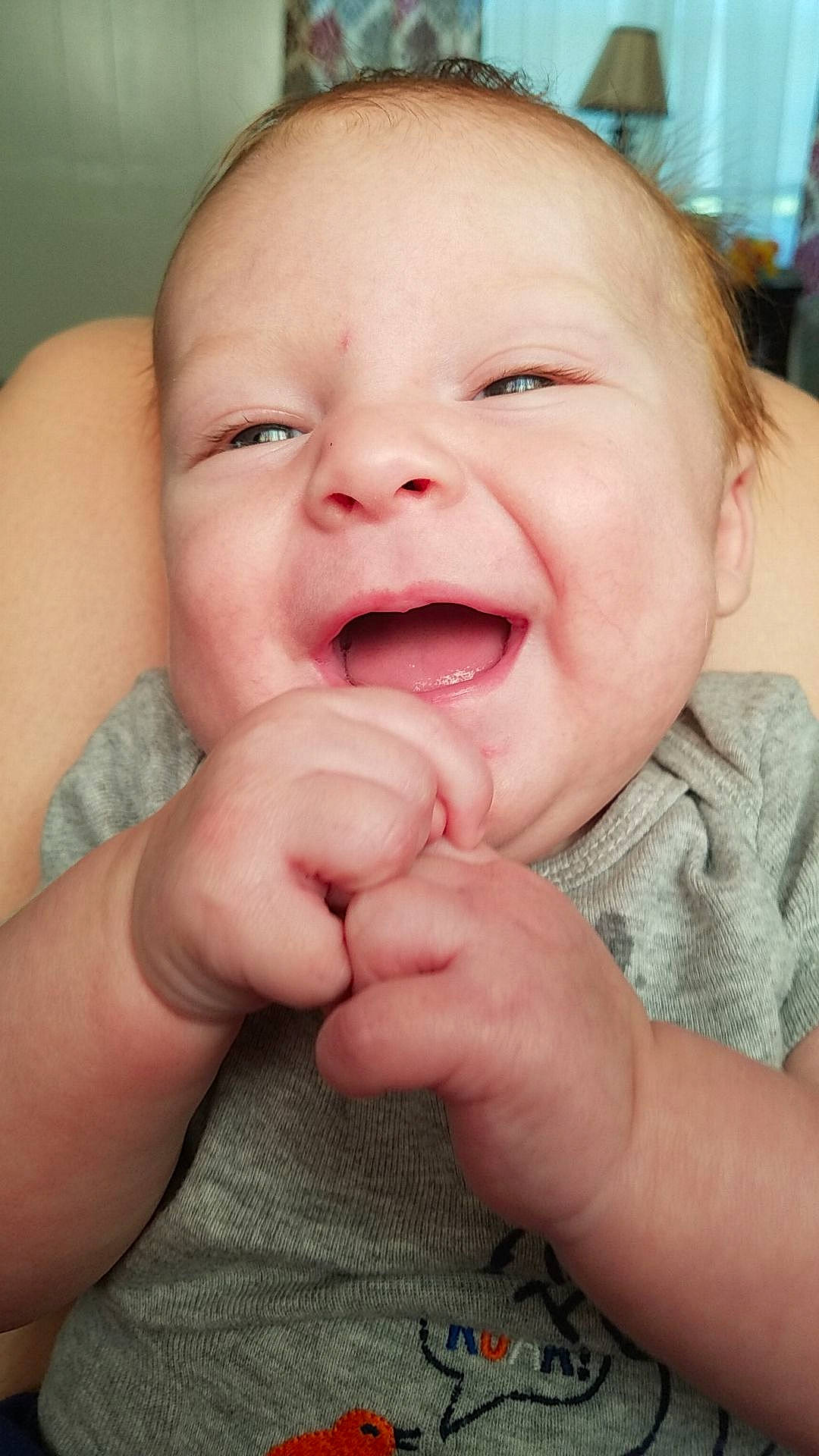 Evan joined the competition — help win amazing prizes! baby, baby_making_funny_faces, cheek, child, chin, close_up, face, facial_expression, finger, gesture, hand, head, laugh, lip, mouth, nose, person, skin, smile, thumb