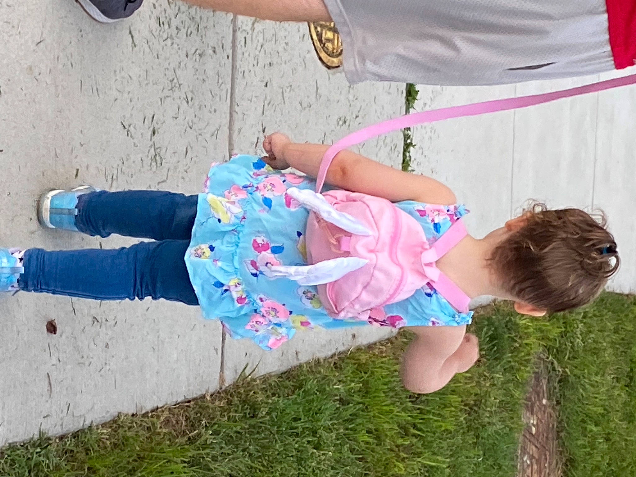 Mckenzie joined the competition — help win amazing prizes! child, clothing, electric_blue, fun, grass, happy, human_leg, jeans, joint, leg, leisure, pink, plant, sandal, shoe, shorts, sneakers, street_fashion, thigh, toddler