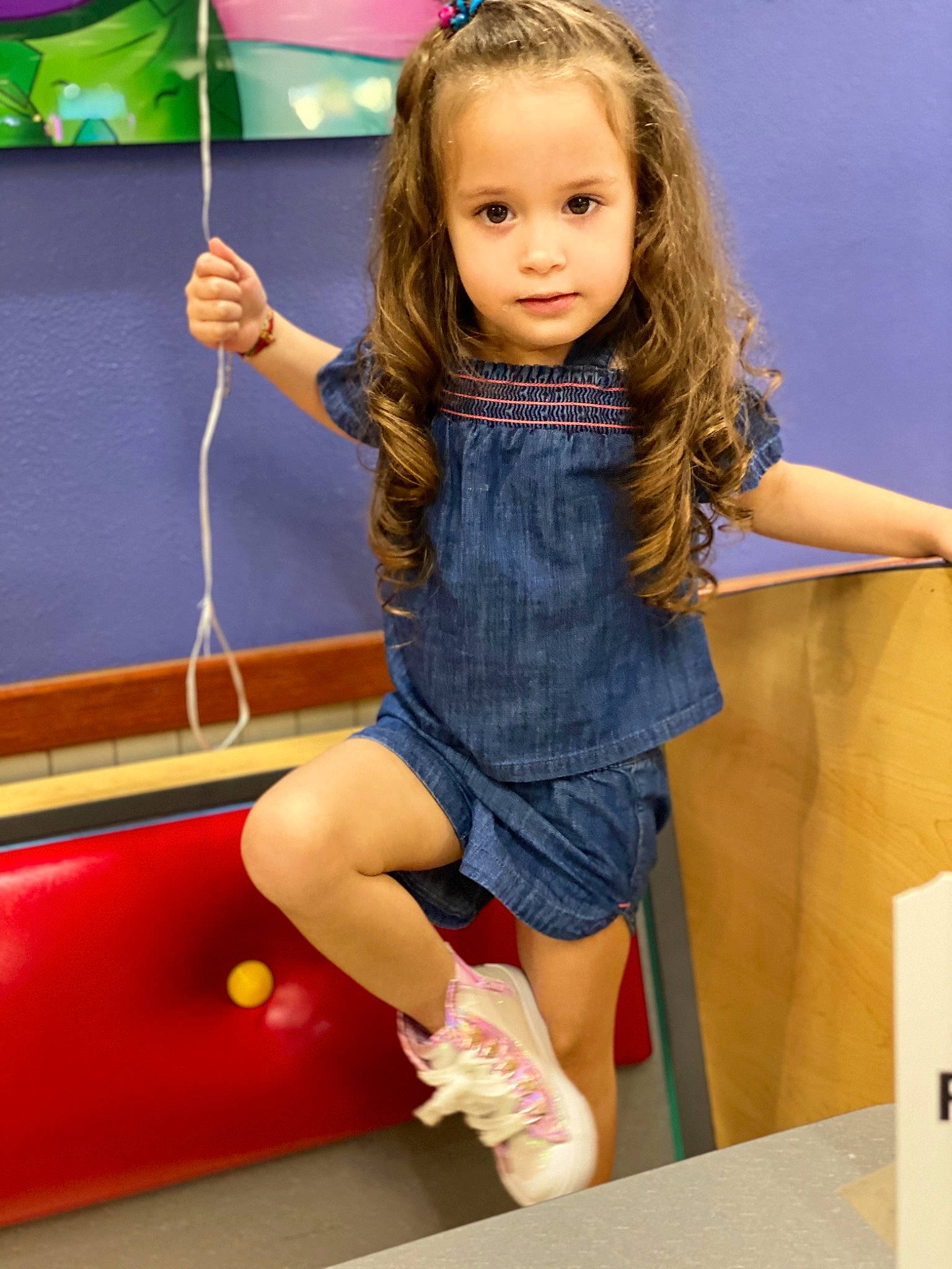 Maria is registered to the contest to win money with this photo: child, child_model, fun, games, leg, outdoor_play_equipment, person, play, playground, recreation, smile, swing, toddler