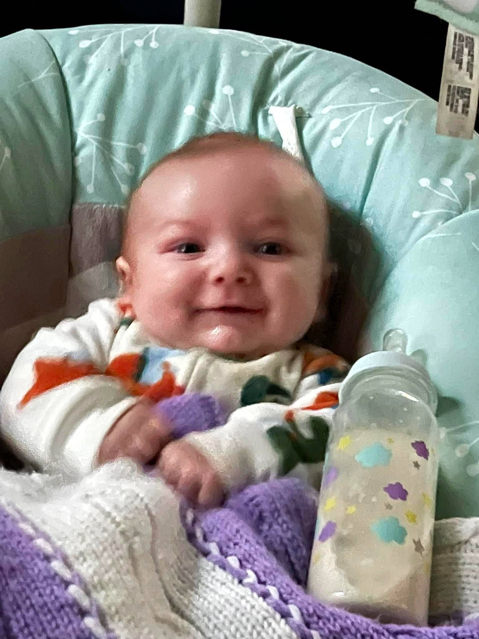 Robert joined the competition — help win amazing prizes! baby, baby_toddler_clothing, bottle, cheek, child, comfort, drinkware, eye, eyebrow, face, head, iris, joy, linens, people, person, plastic_bottle, skin, smile, textile