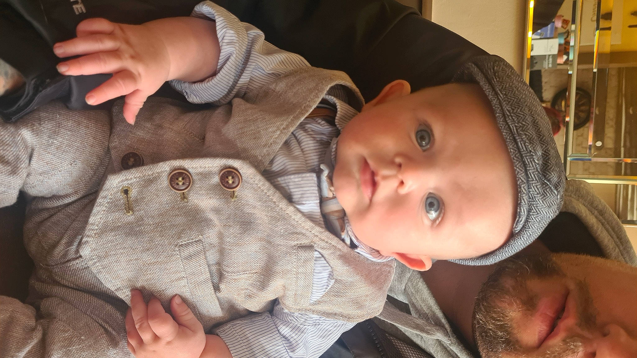 Danny is registered to the contest to win money with this photo: baby, baby_toddler_clothing, beauty, cheek, child, comfort, ear, finger, gesture, hand, happy, hat, headgear, lip, mammal, mouth, nose, person, skin, toddler