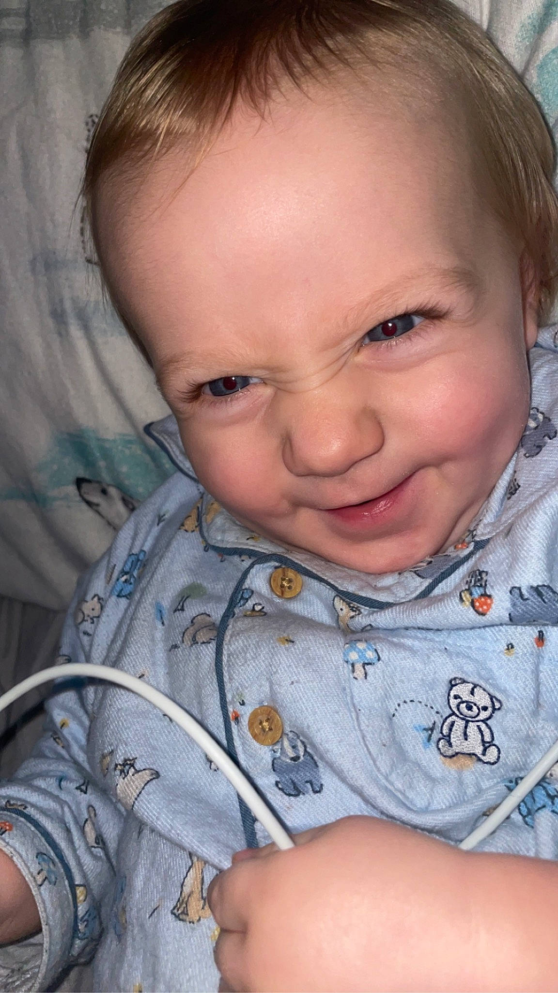 Noah is registered to the contest to win money with this photo: baby_toddler_clothing, cheek, ear, eyebrow, eyelash, forehead, gesture, hair, happy, human_body, iris, joy, lip, mouth, neck, nose, organ, person, skin, sleeve