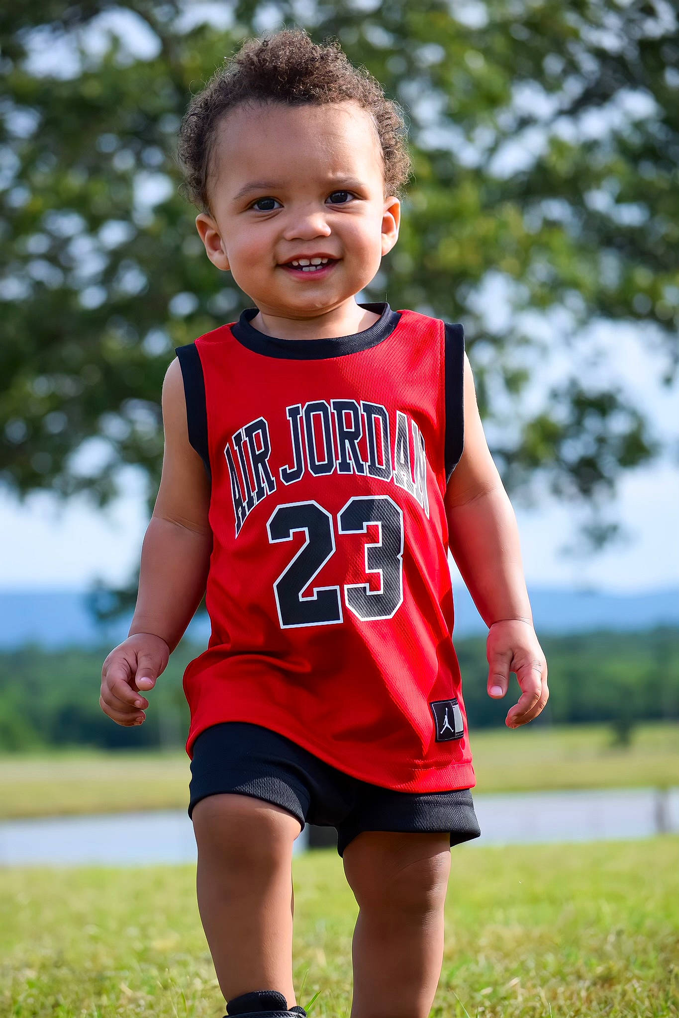 Asher joined the competition — help win amazing prizes! athlete, baby_toddler_clothing, fun, grass, happy, head, jersey, joy, person, player, shorts, sky, sleeve, smile, sports, sports_uniform, sportswear, summer, t_shirt, team_sport