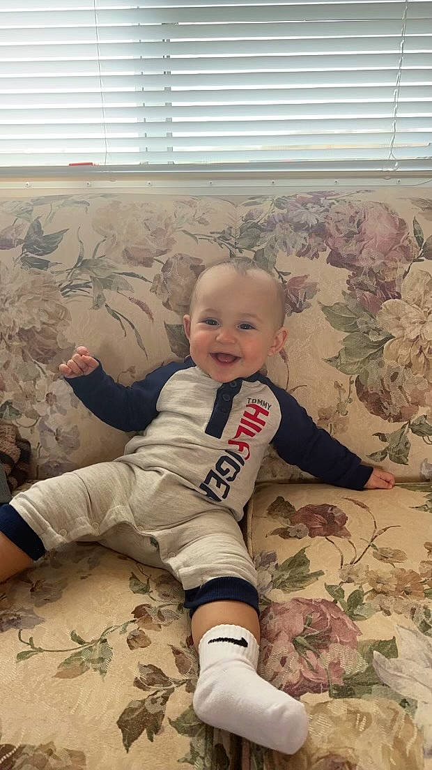 Asher joined the competition — help win amazing prizes! arm, baby, baby_toddler_clothing, comfort, eye, finger, flooring, hand, happy, head, human_leg, joy, knee, leg, person, skin, sleeve, smile, thigh, toddler