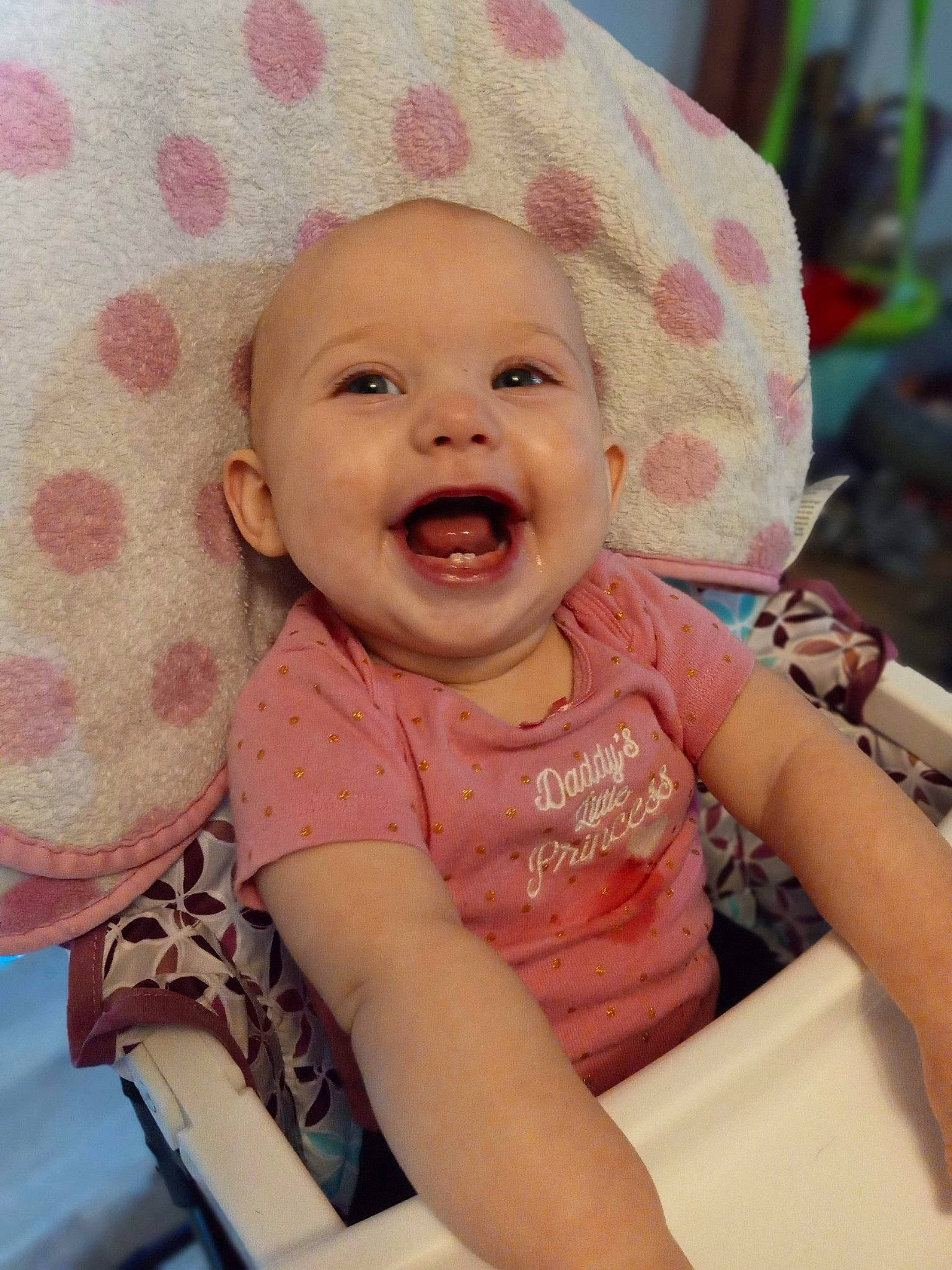 Lakelyn joined the competition — help win amazing prizes! baby, baby_laughing, baby_toddler_clothing, cap, cheek, child, comfort, fashion_accessory, fun, happy, iris, lip, pattern, person, pink, sitting, skin, sleeve, smile, sun_hat