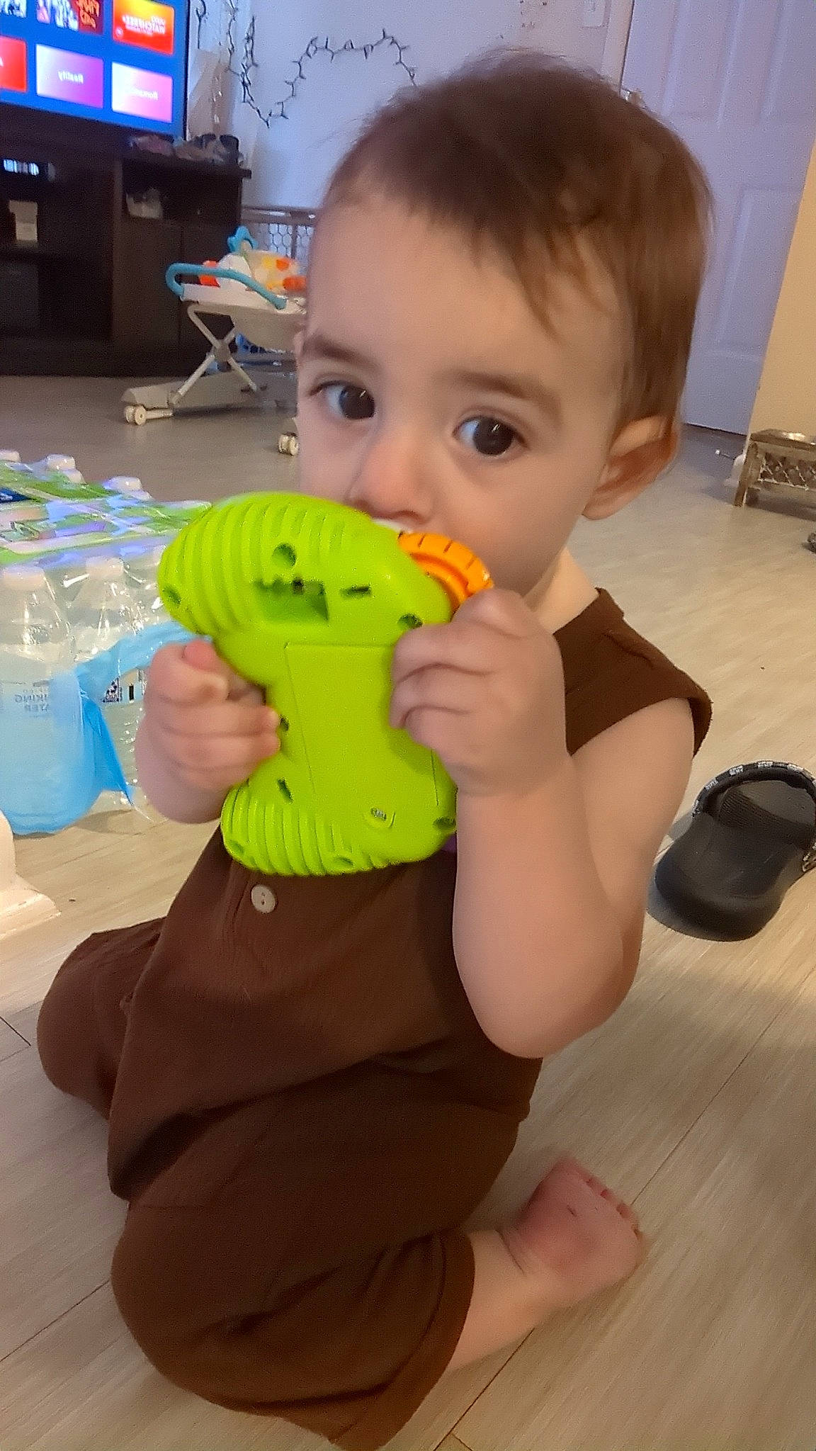 Ezio joined the competition — help win amazing prizes! baby, baby_playing_with_toys, baby_toddler_clothing, baby_toys, child, finger, flooring, fun, head, luggage_and_bags, person, plastic, play, play_doh, room, sitting, t_shirt, thumb, toddler, toy