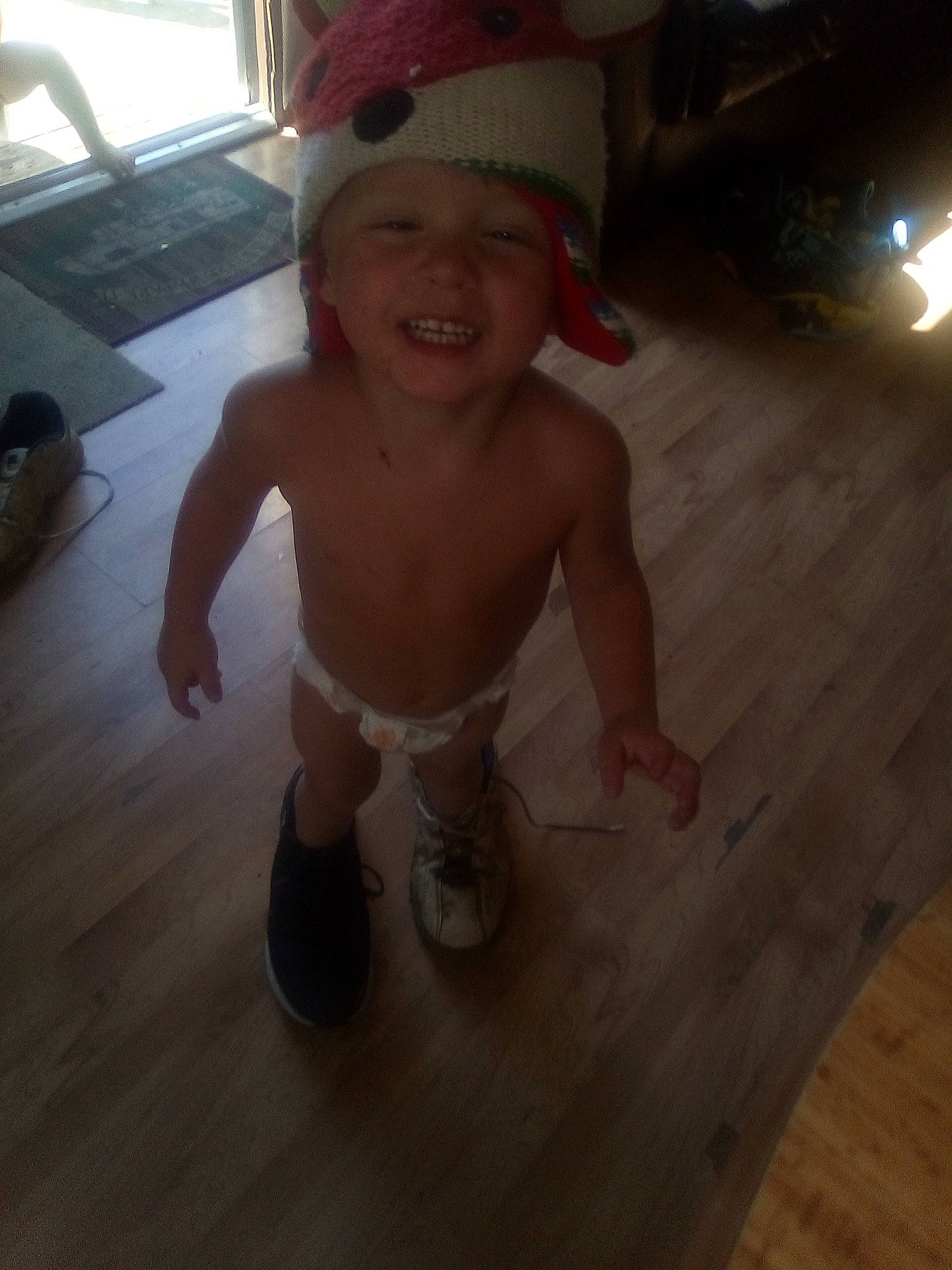 Darren joined the competition — help win amazing prizes! baby, cheek, child, eye, facial_expression, floor, fun, hardwood, hat, head, headgear, headwear, joy, leg, muscle, nose, person, skin, smile, standing