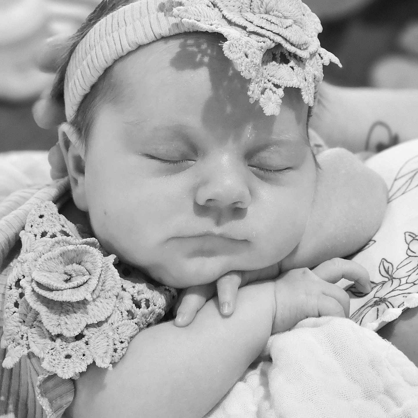 Kylie-Jo is registered to the contest to win money with this photo: accessories, baby, bodypart, bonnet, cap, clothing, earring, face, finger, glove, hand, hat, head, headband, jewelry, newborn, person, photography, portrait, sleeping